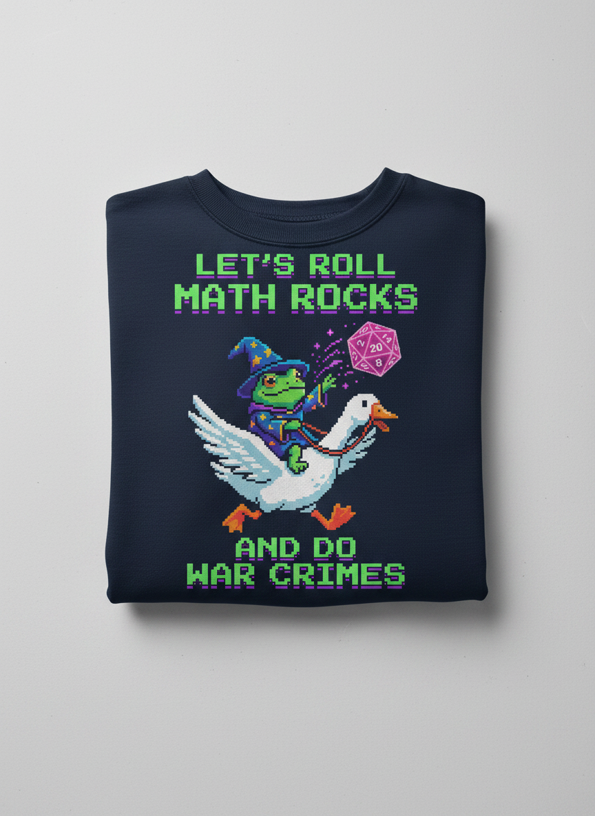 Let's Roll Math Rocks Frog Wizard Pixel Art TTRPG Design Sweatshirt - Navy