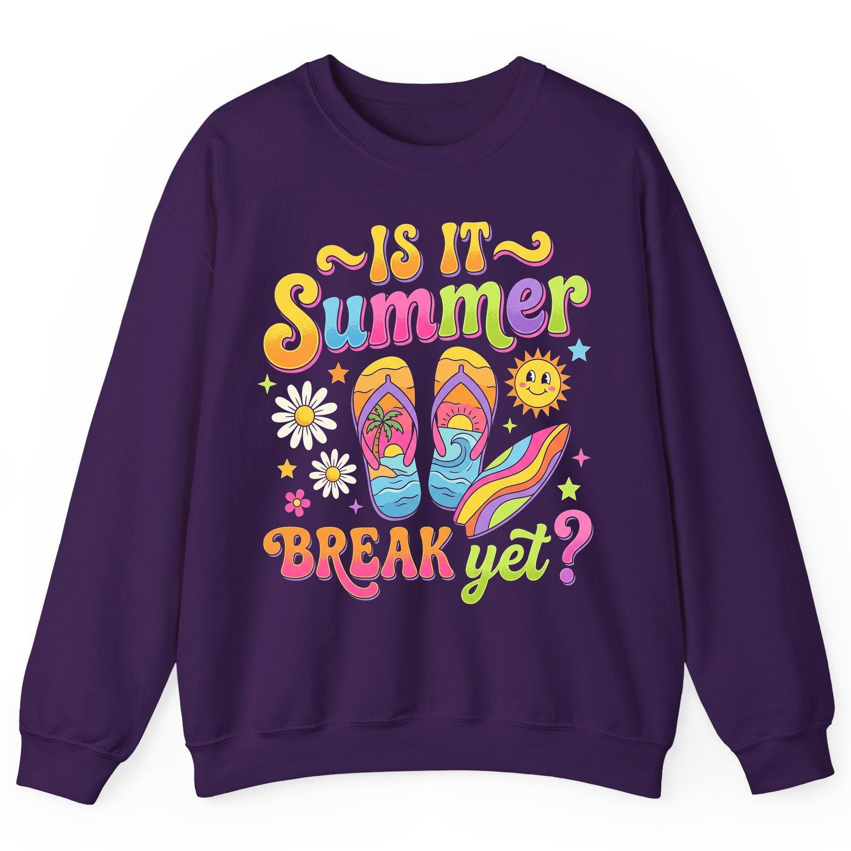 Is It Summer Break Yet Retro Vacation Sweatshirt - product mockup - Purple