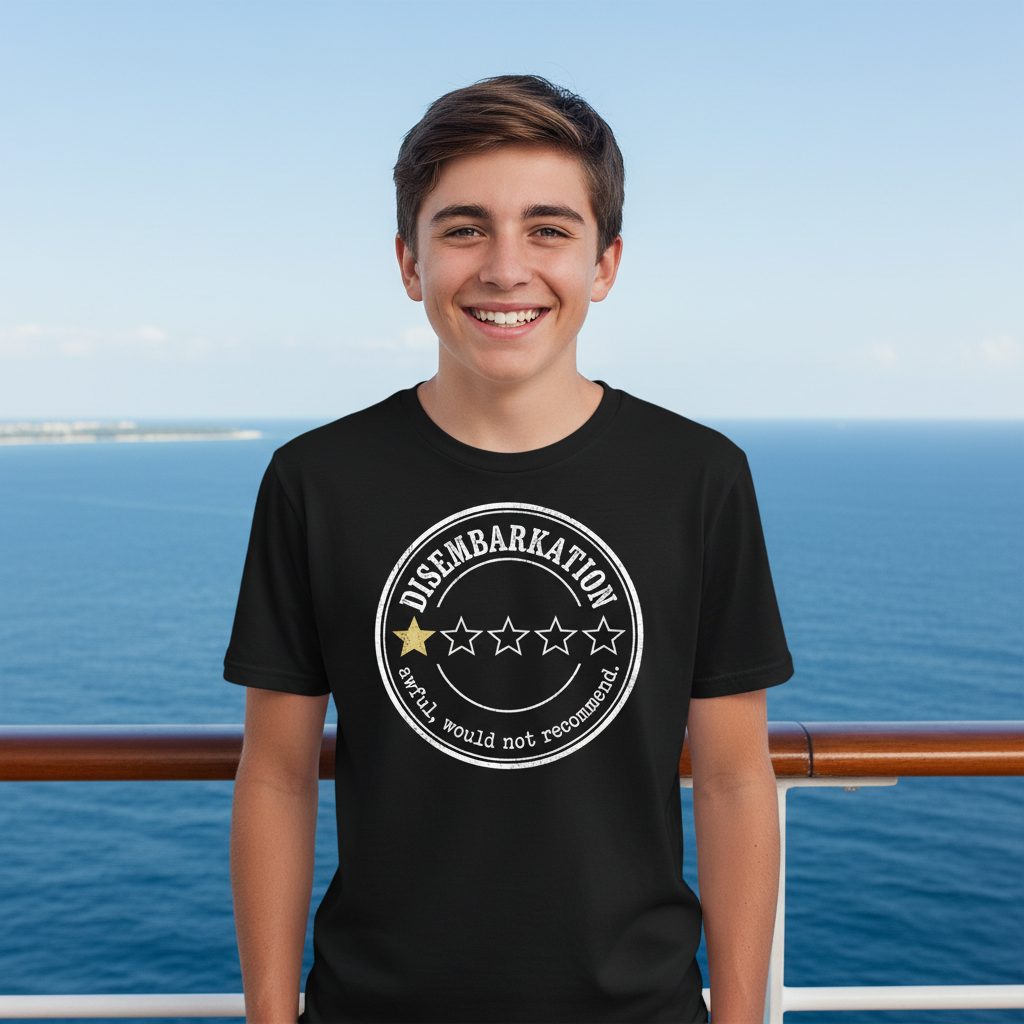 Disembarkation Awful, Would Not Recommend cruise disembarkation Youth T-Shirt Black lifestyle mockup
