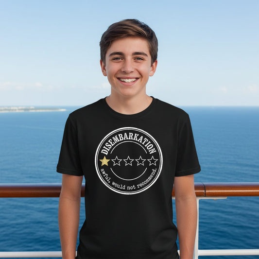 Disembarkation Awful, Would Not Recommend cruise disembarkation Youth T-Shirt Black lifestyle mockup