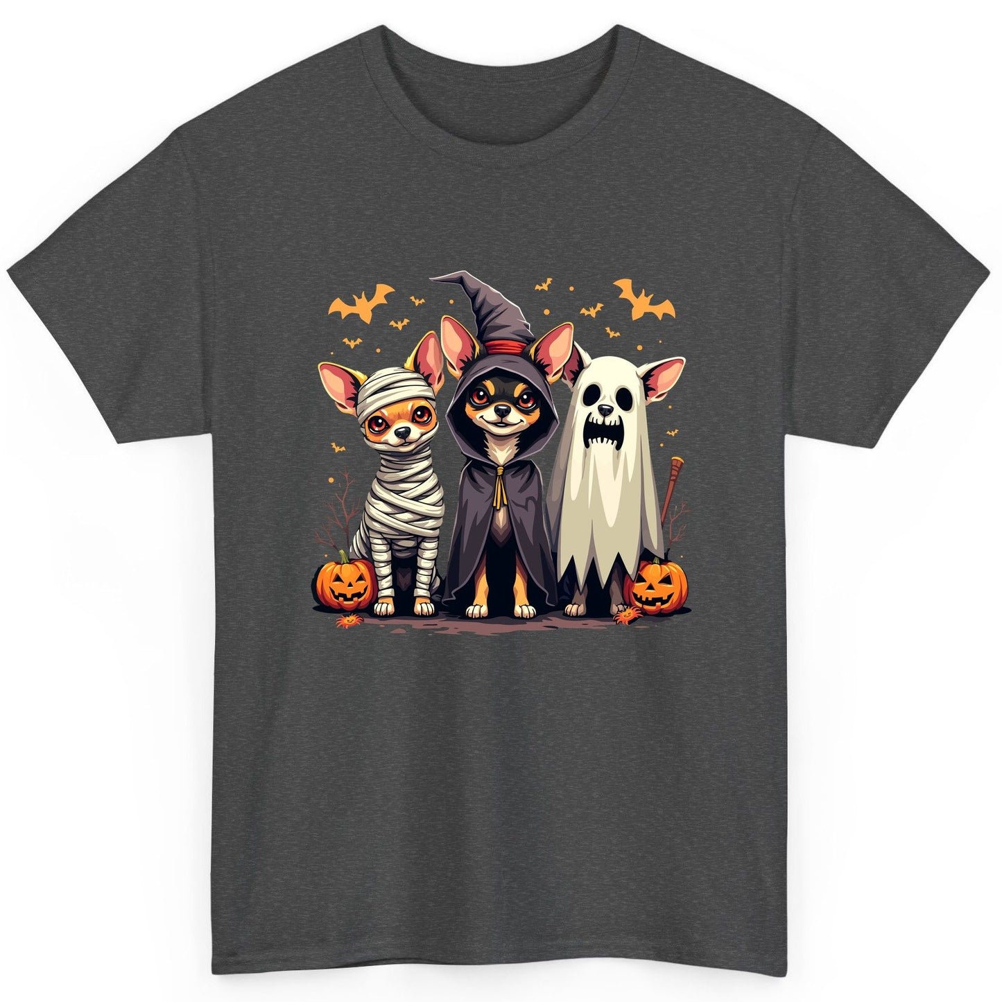 Chihuahua Halloween Costumes chihuahua dogs in Halloween costumes T-Shirt Dark Heather product mockup