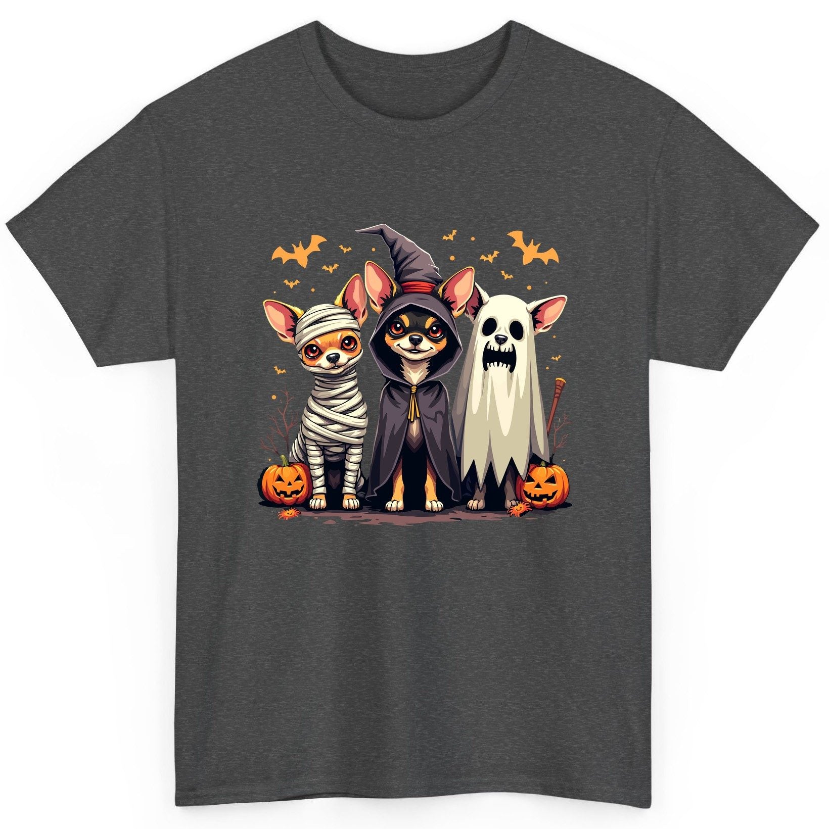Chihuahua Halloween Costumes chihuahua dogs in Halloween costumes T-Shirt Dark Heather product mockup