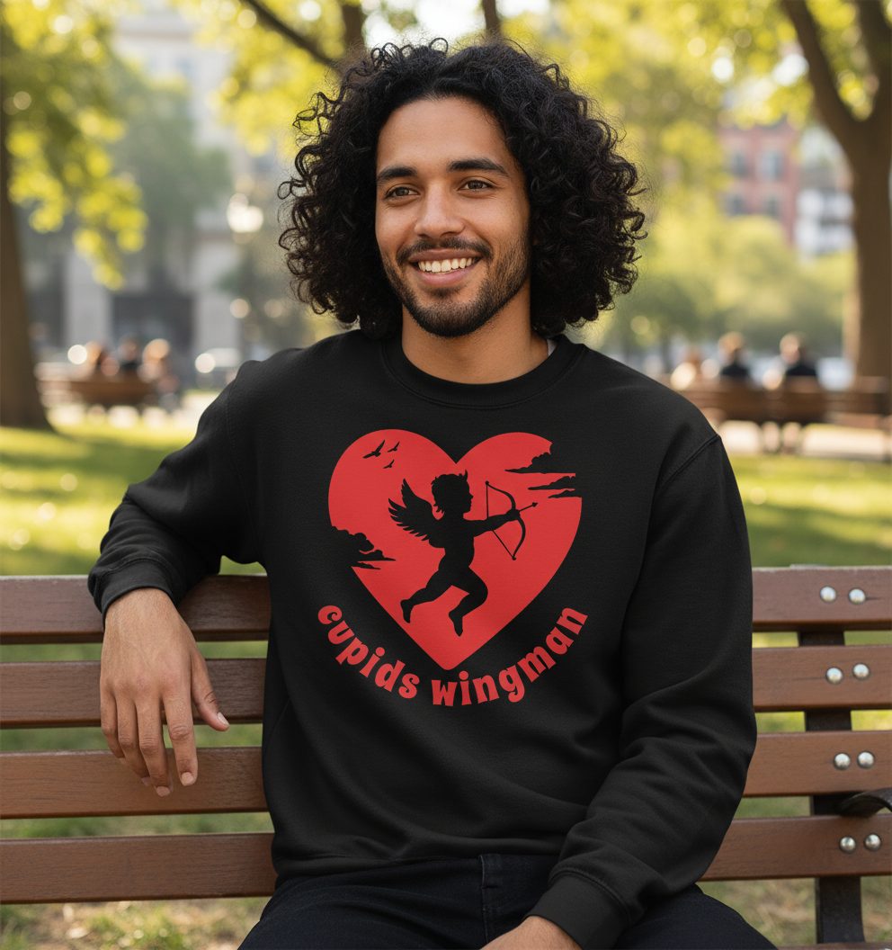 Cupids Wingman cupid Sweatshirt Black lifestyle mockup