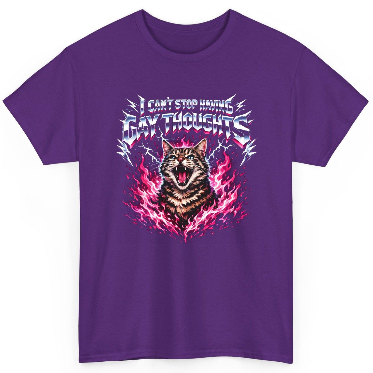 I Can't Stop Having Gay Thoughts cat T-Shirt Purple product mockup