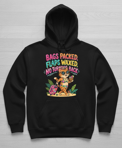 Funny Vacation Cat Bags Packed Flaps Waxed Hoodie - Black