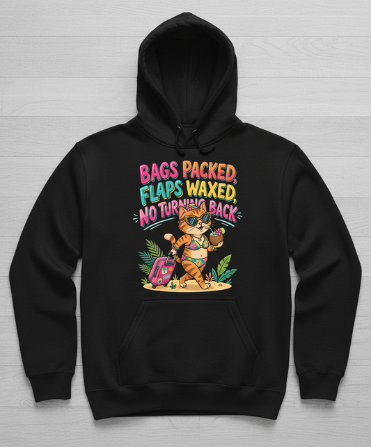 Funny Vacation Cat Bags Packed Flaps Waxed Hoodie - Black
