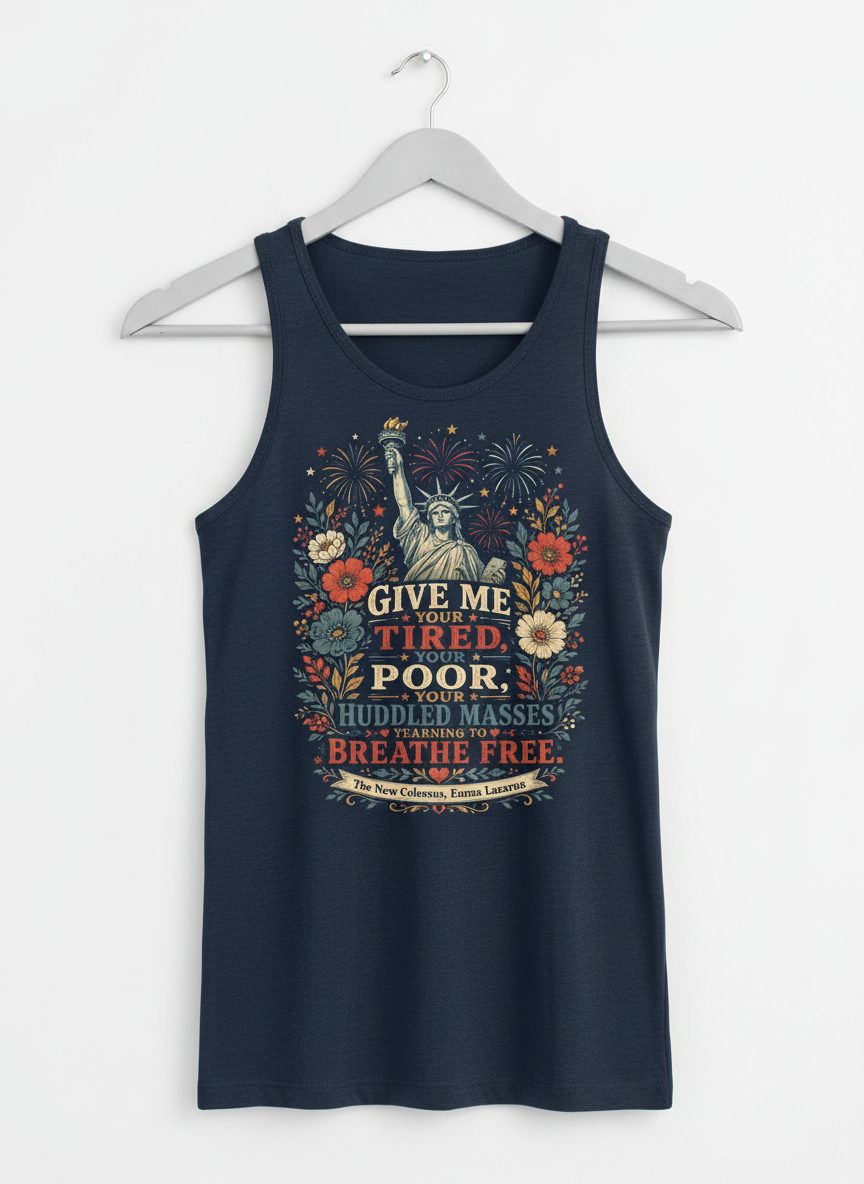 Breathe Free Patriotic Statue Liberty Vintage Americans Tank Top - product mockup - Navy