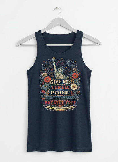 Breathe Free Patriotic Statue Liberty Vintage Americans Tank Top - product mockup - Navy