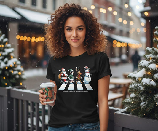 Christmas Abbey Road Parody Christmas abbey road parody T-Shirt Black lifestyle mockup