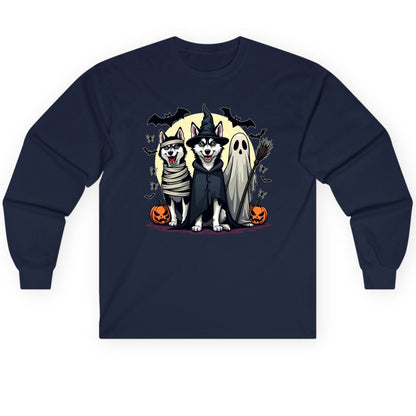 Halloween Huskies in Costumes Halloween huskies Long Sleeve Tee Navy product mockup