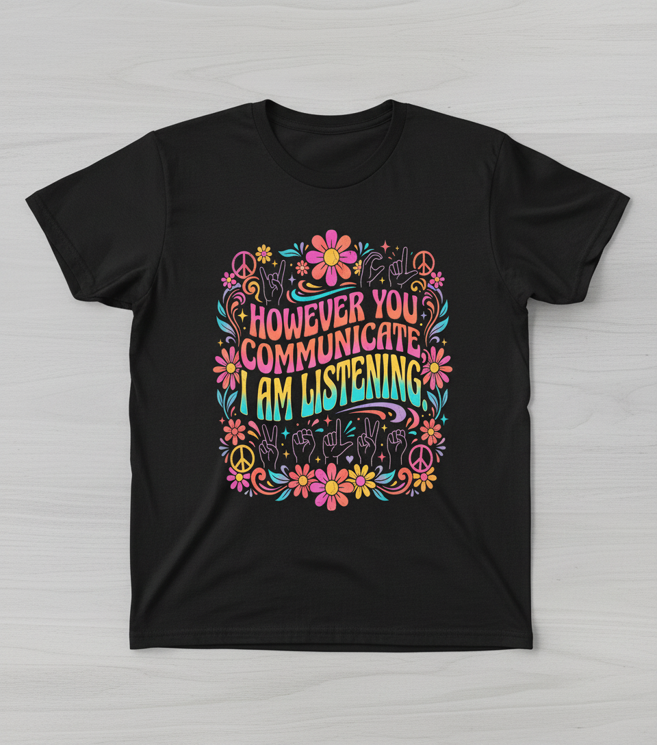 However You Communicate I Am Listening Retro Hippie Design T-Shirt - Black