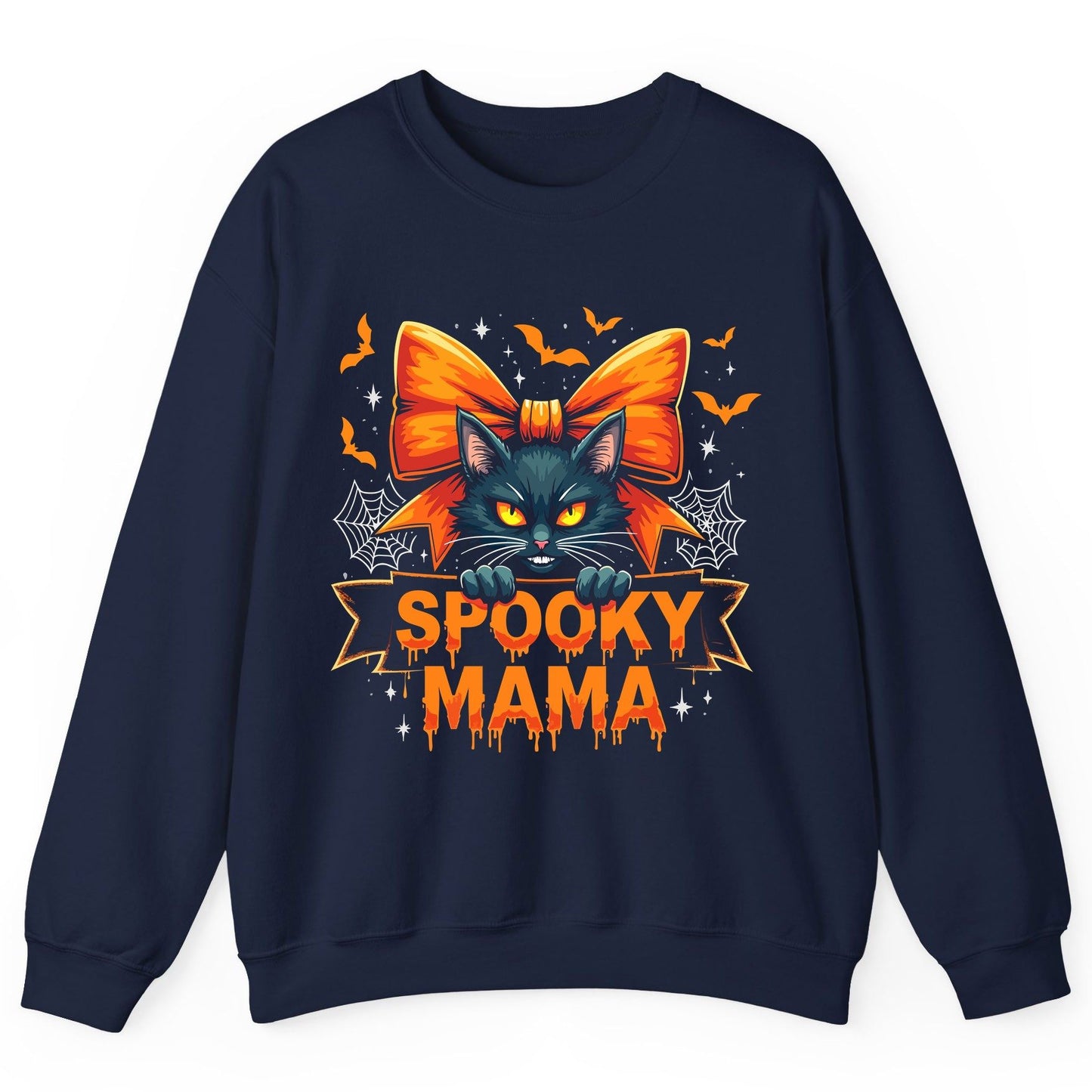 Spooky Mama black cat Sweatshirt Navy product mockup