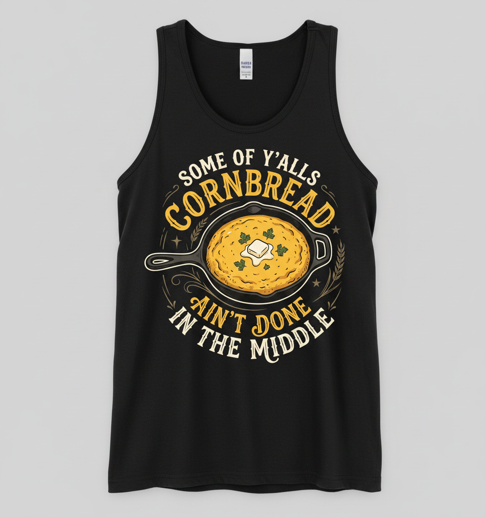 Funny Southern Saying Cornbread Ain't Done In The Middle Tank Top - Black