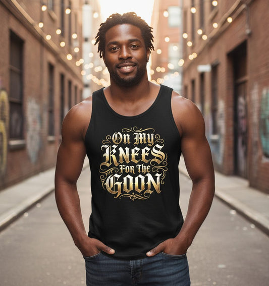 On My Knees for the Goon internet slang Tank Top Black lifestyle mockup