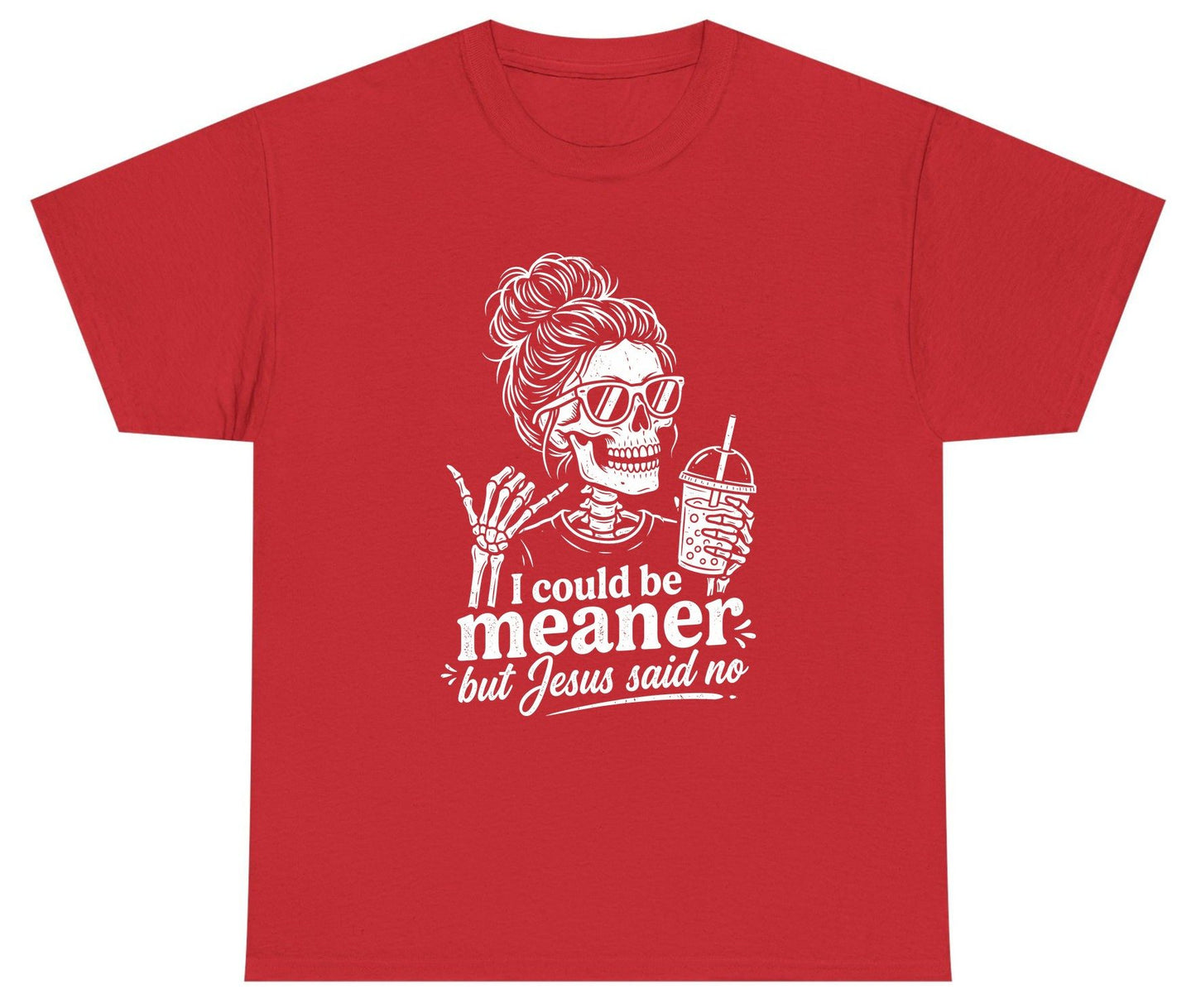 I Could Be Meaner but Jesus Said No Youth T-Shirt - product mockup - Red