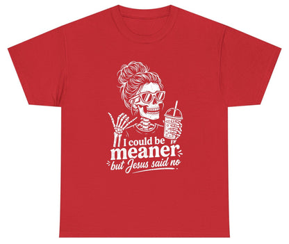 I Could Be Meaner but Jesus Said No Youth T-Shirt - product mockup - Red