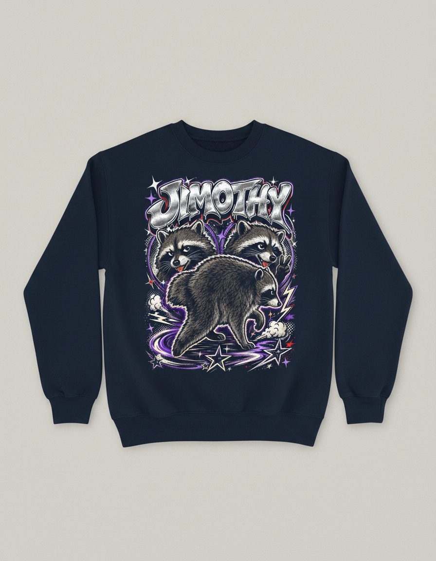Jimothy Funny Raccoon Sweatshirt - product mockup - Navy