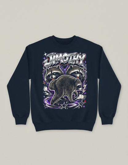 Jimothy Funny Raccoon Sweatshirt - product mockup - Navy