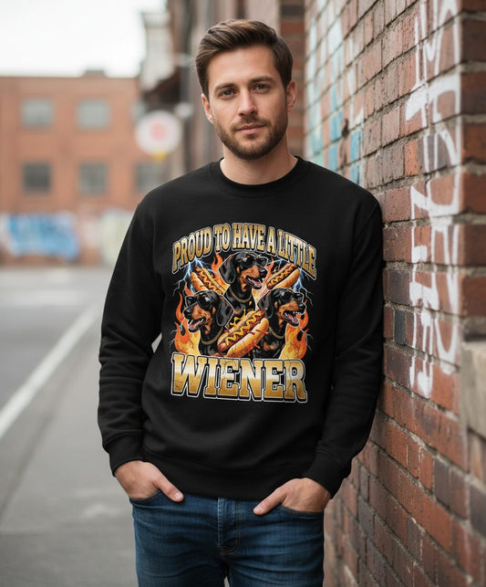 Proud to Have a Little Wiener dachshund Sweatshirt Black lifestyle mockup