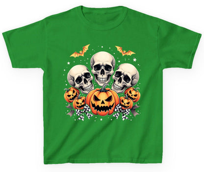 Skulls and Pumpkins Halloween Halloween Youth T-Shirt Irish Green product mockup