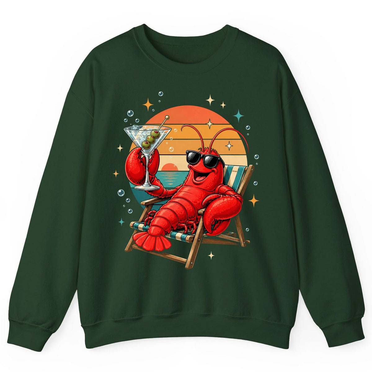 Funny Lobster Drinking Martini lobster Sweatshirt Forest Green product mockup
