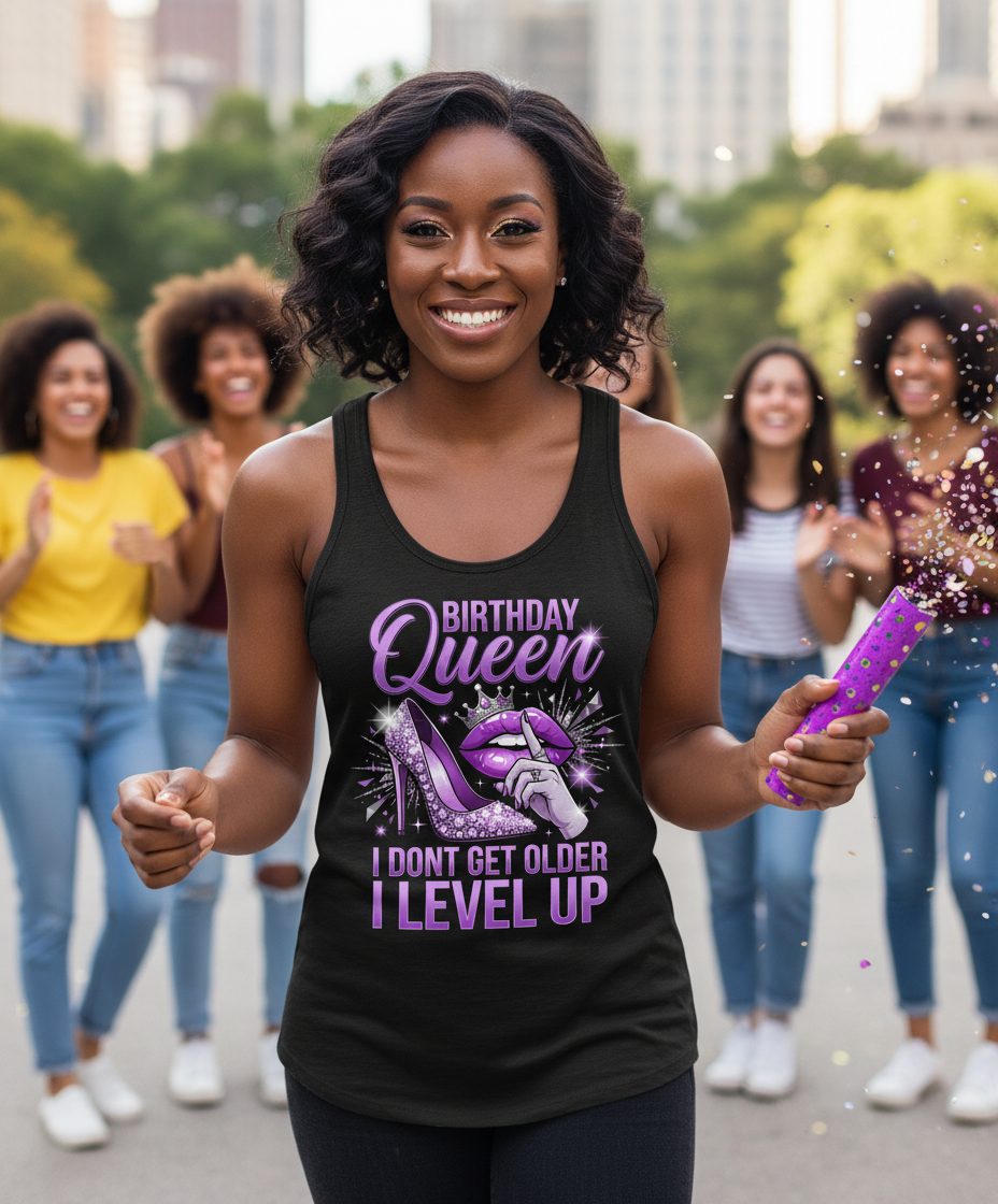 Birthday Queen I Don't Get Older I Level Up birthday celebration Tank Top Black lifestyle mockup