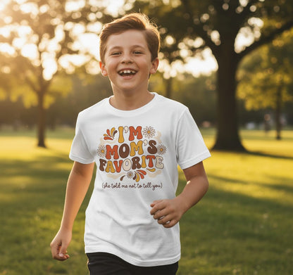 I'm Mom's Favorite (She Told Me Not to Tell You) favorite child Youth T-Shirt White lifestyle mockup