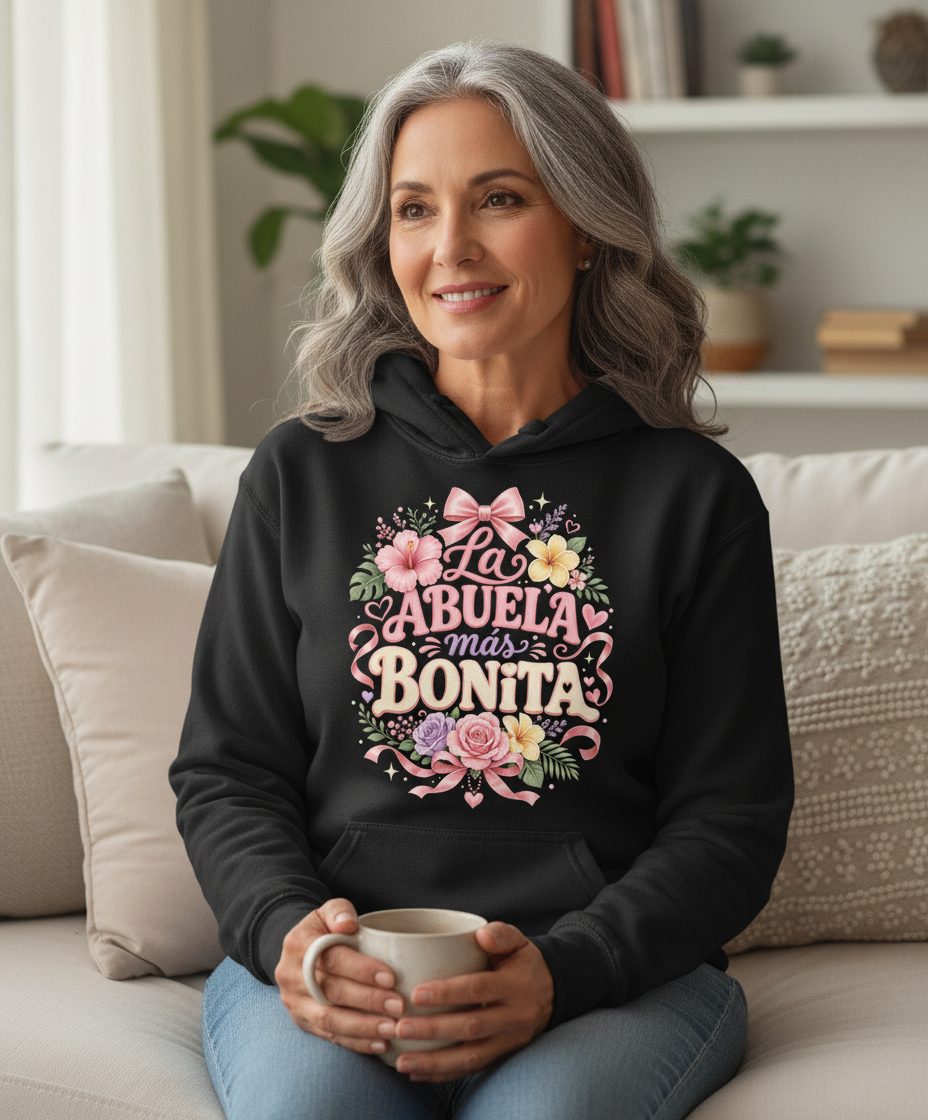 La ABUELA Más BONITA Grandma Hoodie - lifestyle model mockup - Black
