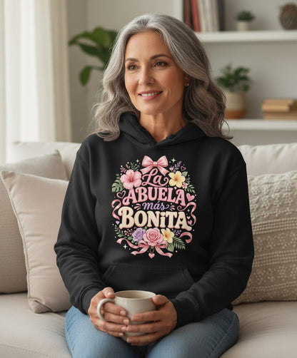 La ABUELA Más BONITA Grandma Hoodie - lifestyle model mockup - Black