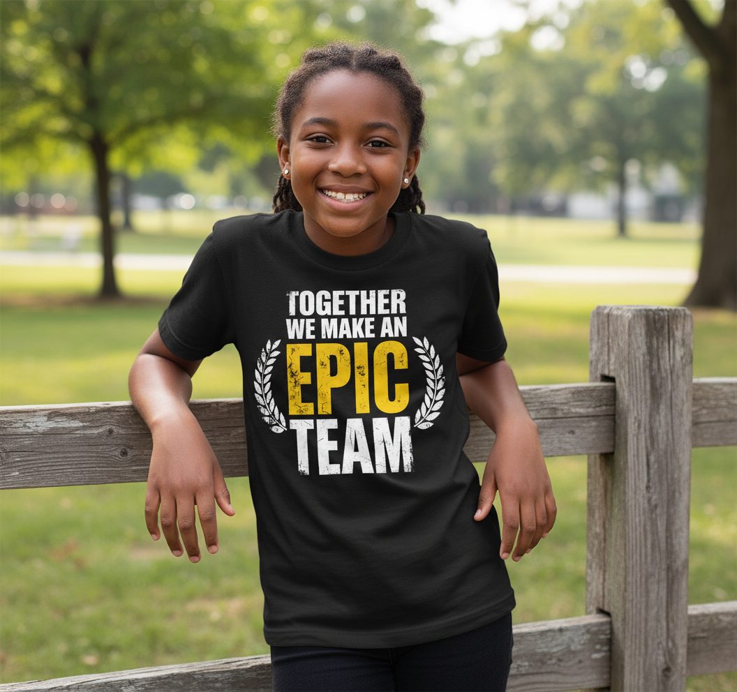 Together We Make an Epic Team teamwork Youth T-Shirt Black lifestyle mockup