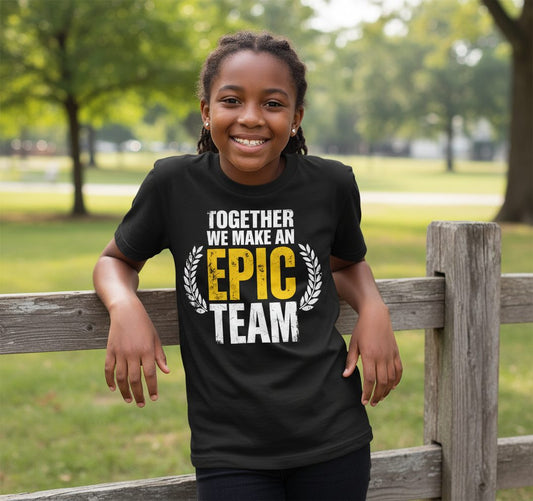Together We Make an Epic Team teamwork Youth T-Shirt Black lifestyle mockup