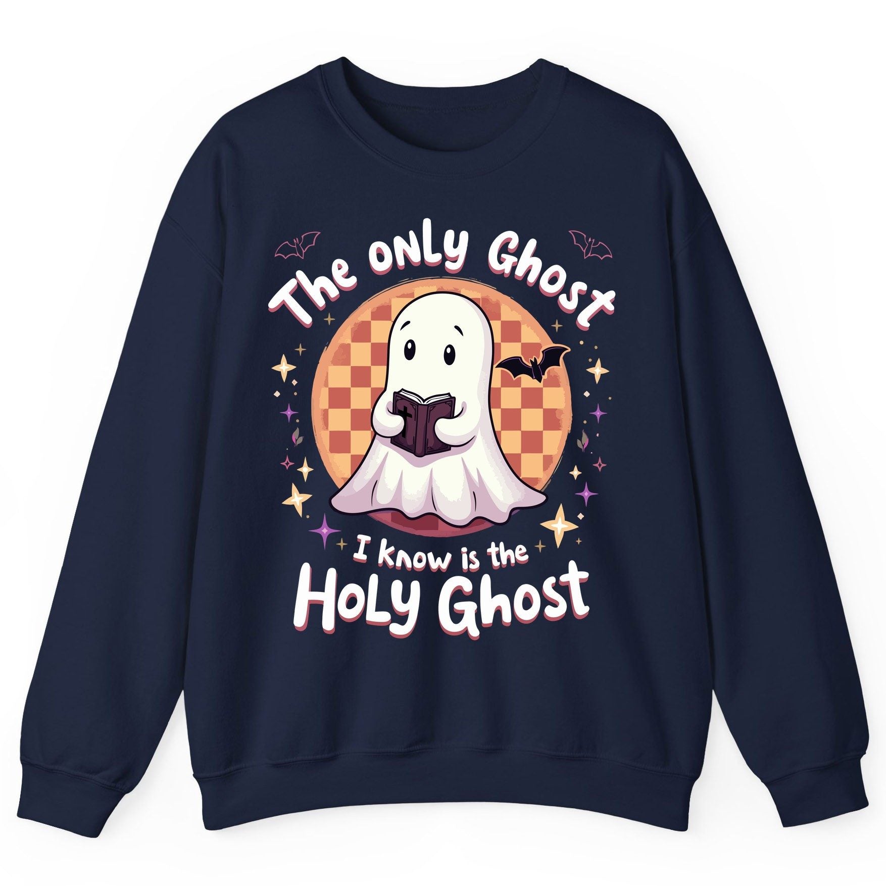 The Only Ghost I Know Is the Holy Ghost christian Halloween Sweatshirt Navy product mockup