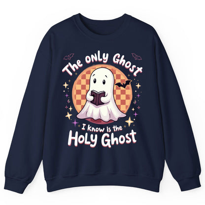 The Only Ghost I Know Is the Holy Ghost christian Halloween Sweatshirt Navy product mockup