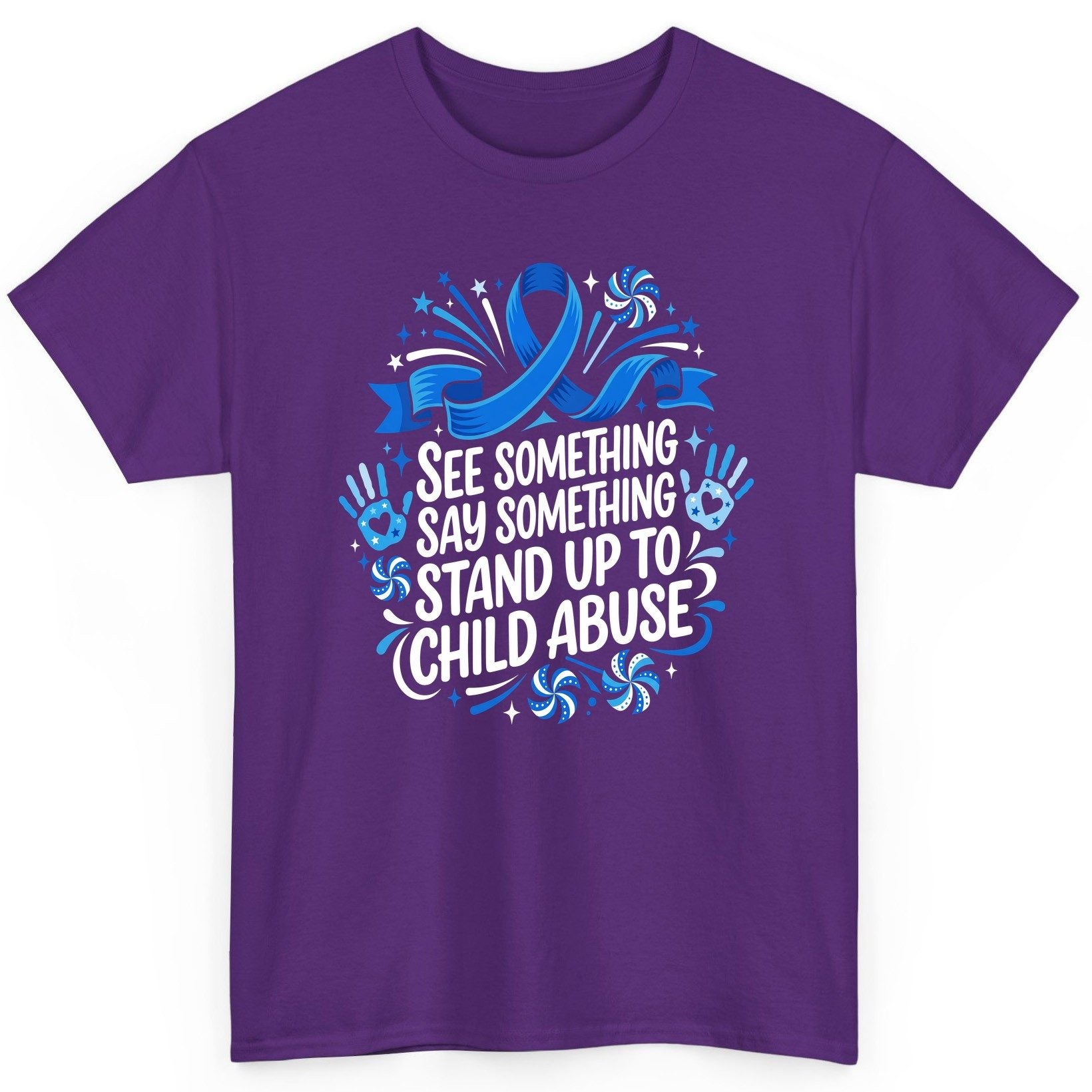 See Something Say Something Stand Up to Child Abuse Prevention T-Shirt - product mockup - Purple