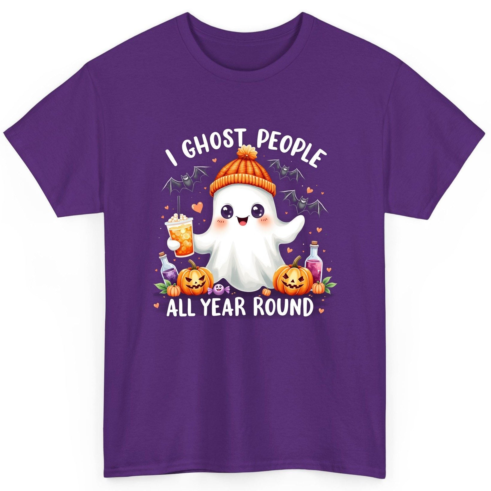 I Ghost People All Year Round cute ghost T-Shirt Purple product mockup