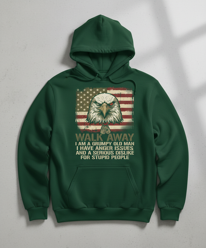 Walk Away I Am A Grumpy Old Man Eagle American Flag Hoodie - Forest Green
