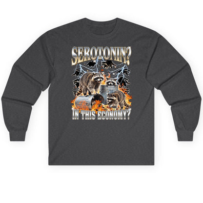 Serotonin in This Economy? raccoons Long Sleeve Tee Dark Heather product mockup