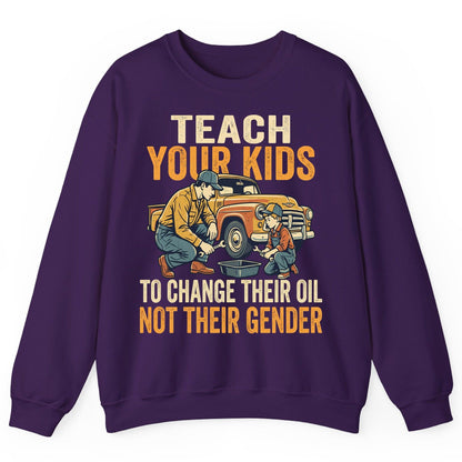 Teach Your Kids to Change Their Oil Not Their Gender father and son car repair Sweatshirt Purple product mockup