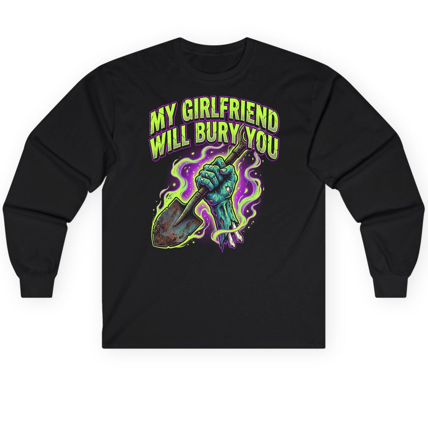 My Girlfriend Will Bury You zombie Long Sleeve Tee Black product mockup