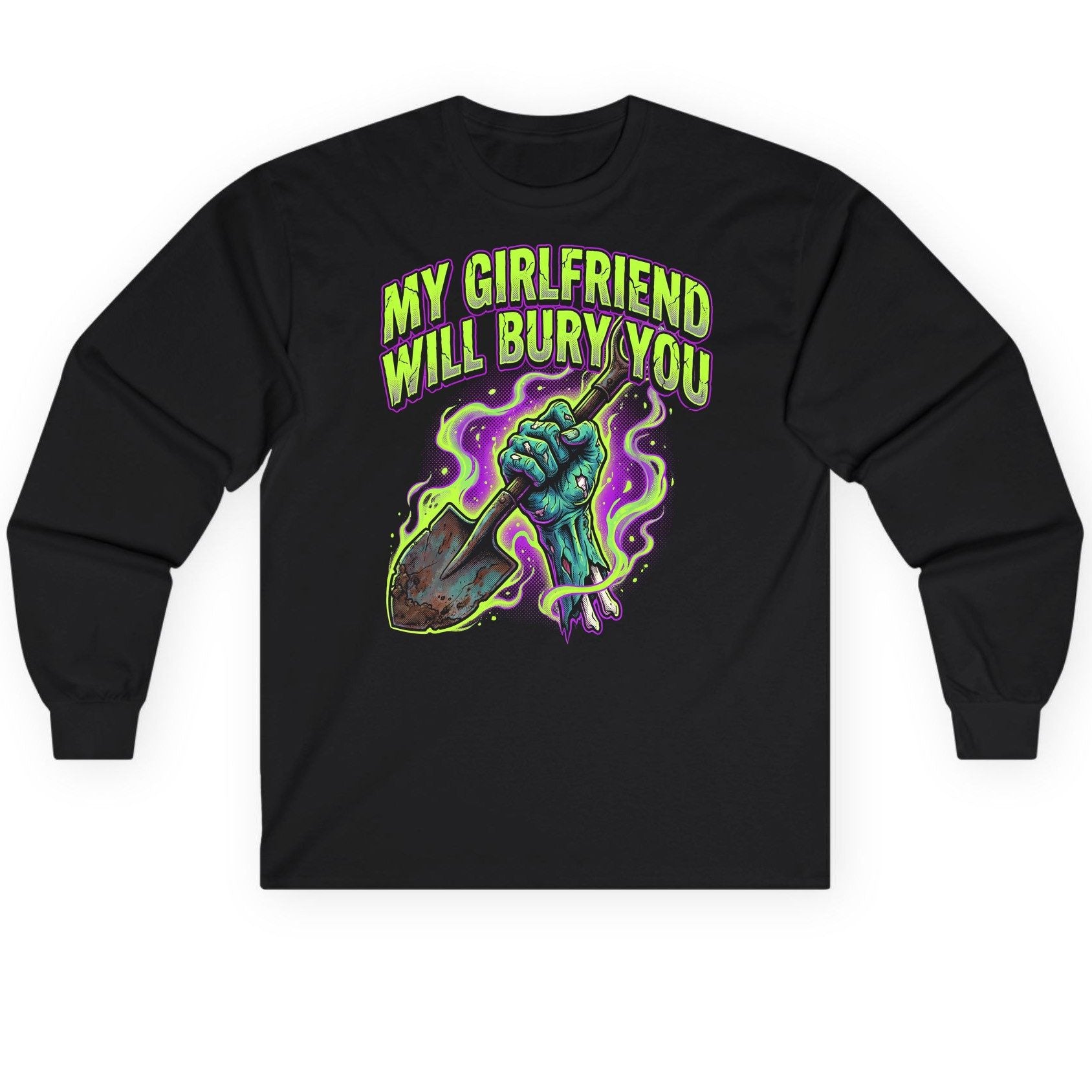 My Girlfriend Will Bury You zombie Long Sleeve Tee Black product mockup