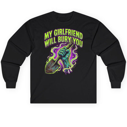 My Girlfriend Will Bury You zombie Long Sleeve Tee Black product mockup