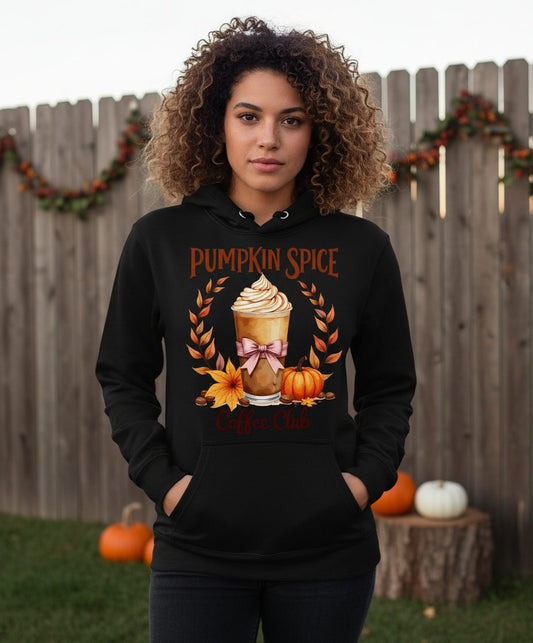 Pumpkin Spice Coffee Club pumpkin spice latte Hoodie Black lifestyle mockup