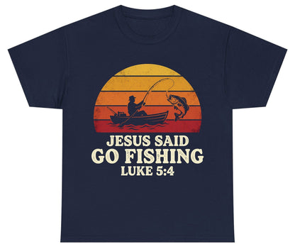 JESUS SAID GO Fishing LUKE 5 4 Retro Christian Youth T-Shirt - product mockup - Navy