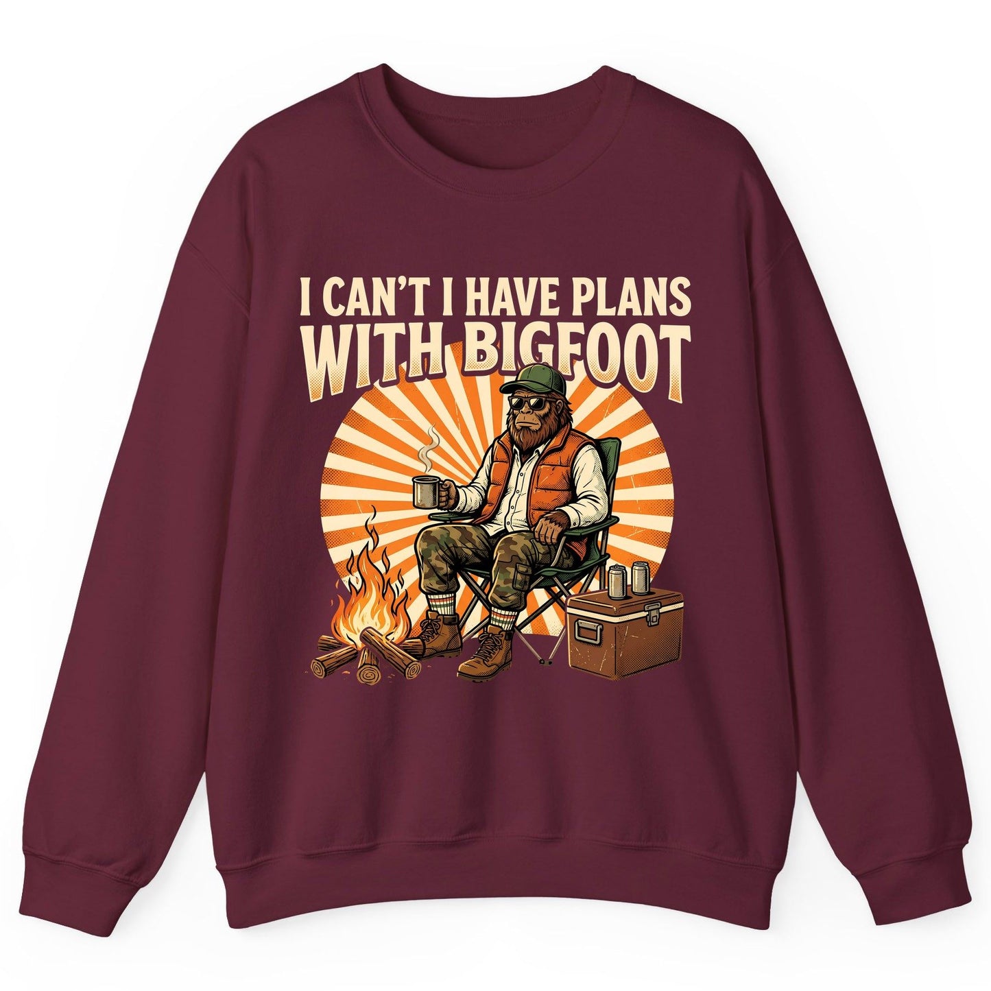 I Can't I Have Plans with Bigfoot bigfoot Sweatshirt Maroon product mockup