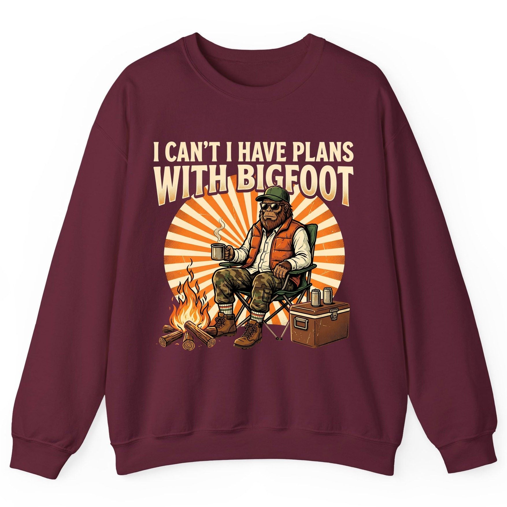 I Can't I Have Plans with Bigfoot bigfoot Sweatshirt Maroon product mockup