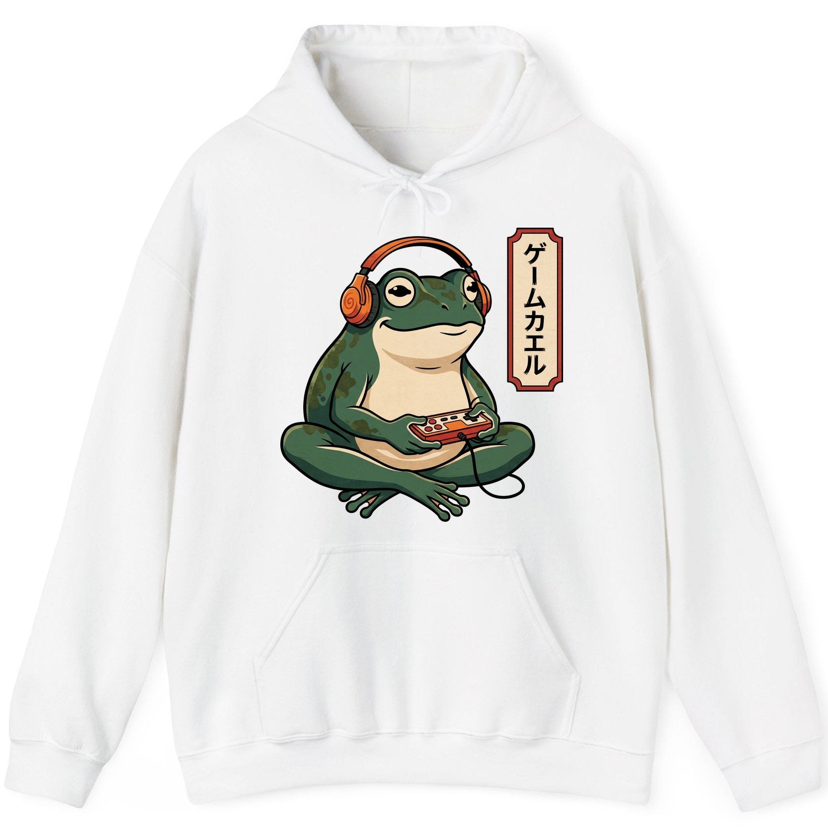 ゲームカエル gamer frog Hoodie White product mockup