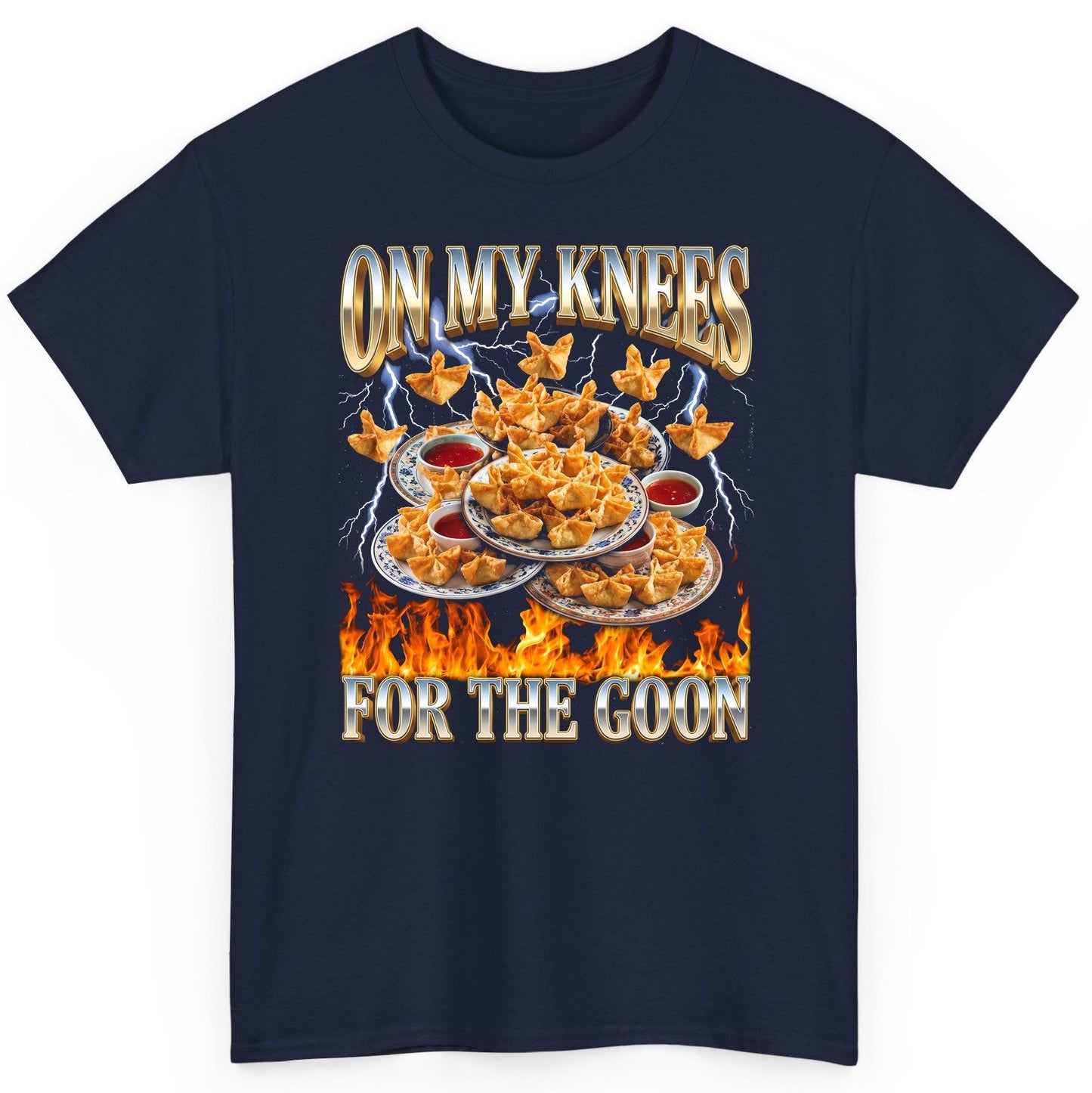 On My Knees for the Goon crab rangoon T-Shirt Navy product mockup