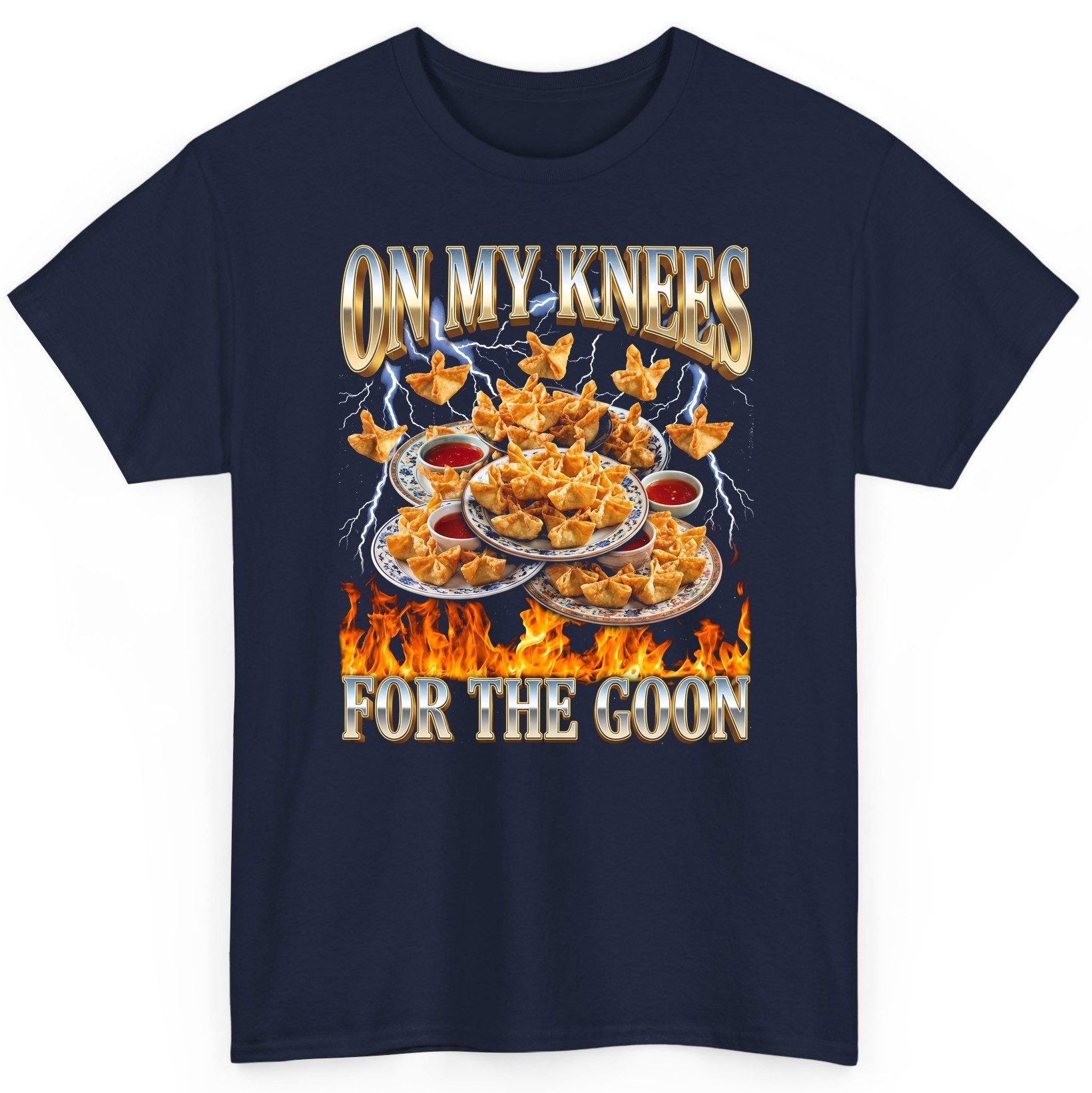 On My Knees for the Goon crab rangoon T-Shirt Navy product mockup