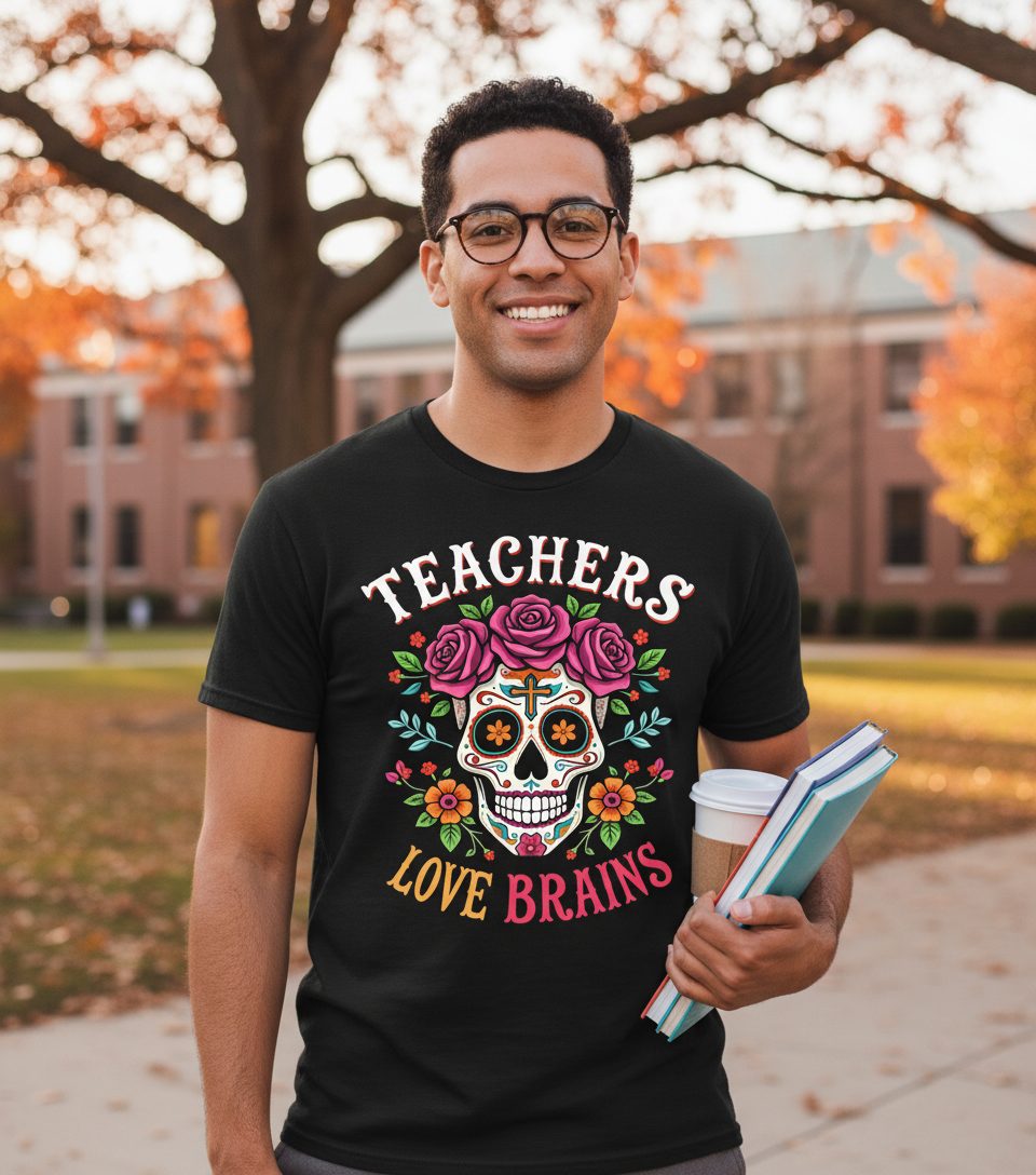 Teachers Love Brains teacher T-Shirt Black lifestyle mockup