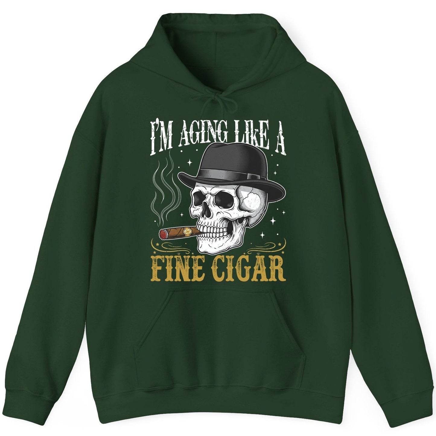 I'm Aging Like a Fine Cigar smoking skull Hoodie Forest Green product mockup